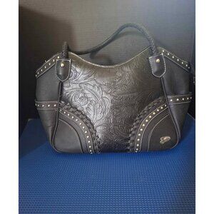 Montana West Embossed Vegan Leather Black Handbag With Studded Accents
